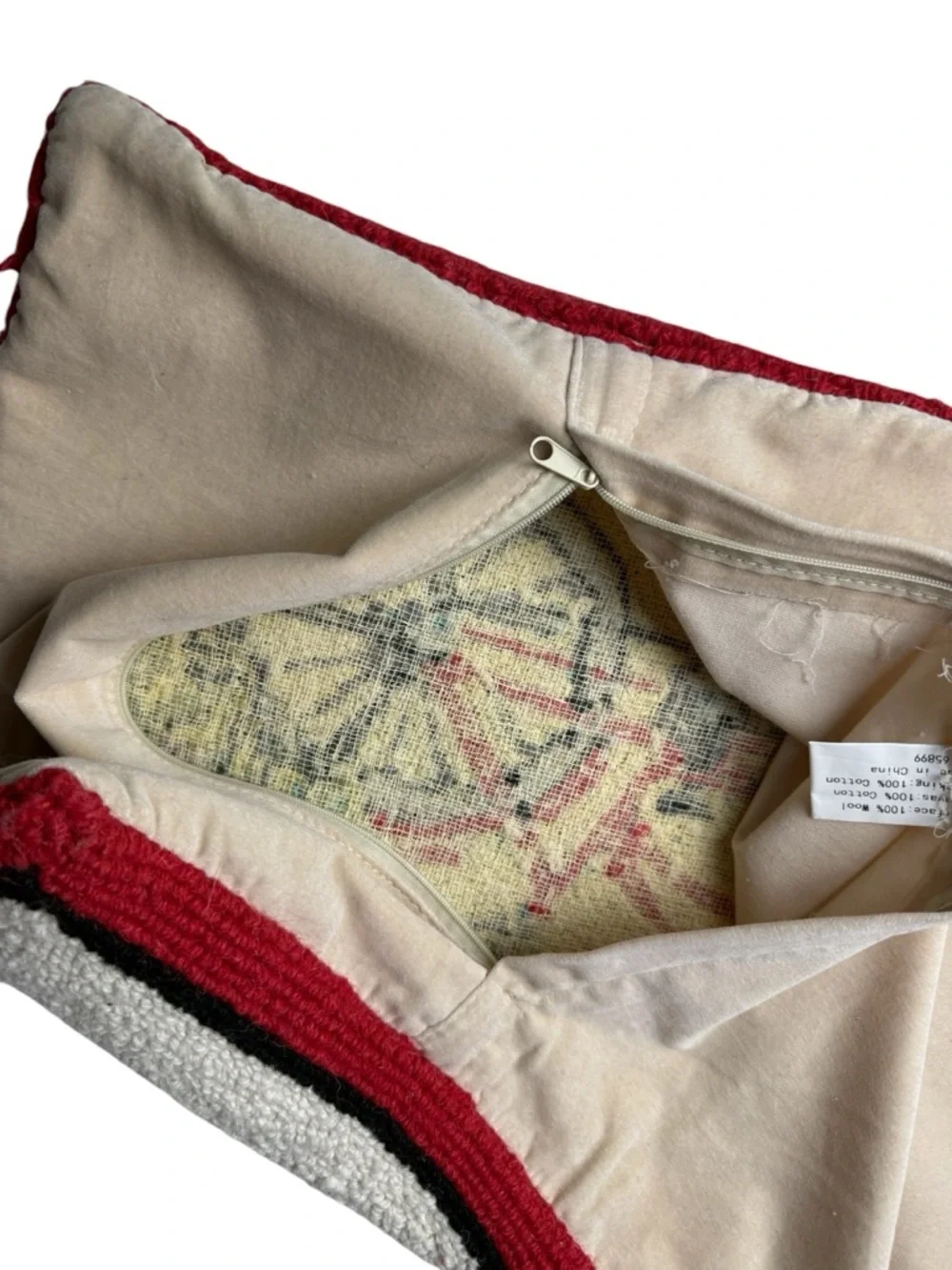 Red Bicycle Hooked Accent Pillow Cover with Cream Background